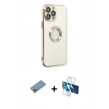 MARSİLYAN™- iPhone 13 Pro Kılıf İz Form Serisi - Siyah 3D Antistatik Seramik Nano Ekran Koruyucu + Shine Kamera Lens Koruma Cam - PE