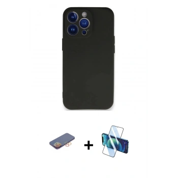 MARSİLYAN™- iPhone 13 Pro Kılıf Kozmos Yansıma Özel Seri - Siyah 3D Antistatik Seramik Nano Ekran Koruyucu + Renkli Kamera Lens Koruma Cam - TU