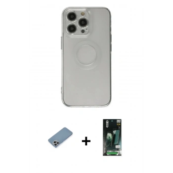 MARSİLYAN™- iPhone 13 Pro Kılıf Kutup Klasik - Şeffaf 360 Full Body Arka Koruyucu + Shine Kamera Lens Koruma Cam - GI