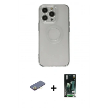 MARSİLYAN™- iPhone 13 Pro Kılıf Kutup Klasik - Şeffaf 360 Full Body Arka Koruyucu + Renkli Kamera Lens Koruma Cam - SI