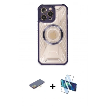 MARSİLYAN™- iPhone 13 Pro Kılıf Kutup Modern - Siyah 3D Antistatik Seramik Nano Ekran Koruyucu + Renkli Kamera Lens Koruma Cam - SI