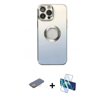 MARSİLYAN™- iPhone 13 Pro Kılıf Kutup Yansıma Özel Seri - Siyah 3D Antistatik Seramik Nano Ekran Koruyucu + Renkli Kamera Lens Koruma Cam - SI