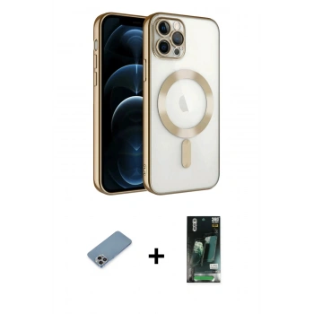MARSİLYAN™- iPhone 13 Pro Kılıf Nova Işık Özel Seri - Şeffaf 360 Full Body Arka Koruyucu + Shine Kamera Lens Koruma Cam - GI