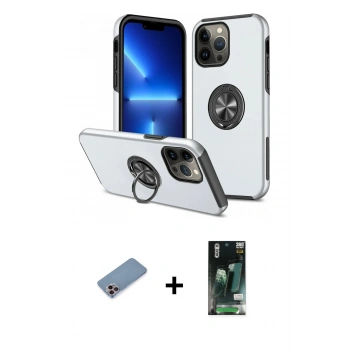 MARSİLYAN™- iPhone 13 Pro Kılıf Odak Form Prime - Şeffaf 360 Full Body Arka Koruyucu + Shine Kamera Lens Koruma Cam - PE