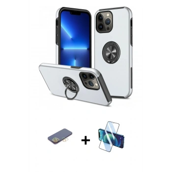 MARSİLYAN™- iPhone 13 Pro Kılıf Odak Form Prime - Siyah 3D Antistatik Seramik Nano Ekran Koruyucu + Renkli Kamera Lens Koruma Cam - SI