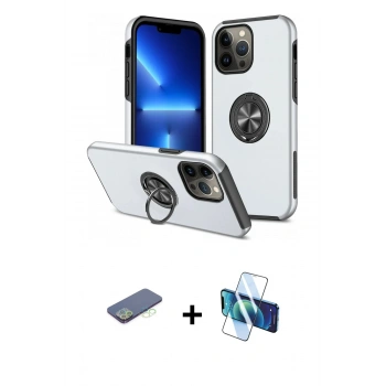MARSİLYAN™- iPhone 13 Pro Kılıf Odak Form Prime - Siyah 3D Antistatik Seramik Nano Ekran Koruyucu + Renkli Kamera Lens Koruma Cam - YL
