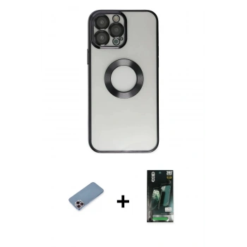 MARSİLYAN™- iPhone 13 Pro Kılıf Pusula Form - Şeffaf 360 Full Body Arka Koruyucu + Shine Kamera Lens Koruma Cam - PE