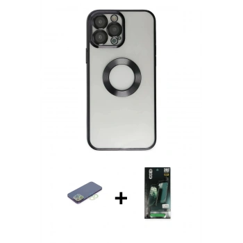 MARSİLYAN™- iPhone 13 Pro Kılıf Pusula Form - Şeffaf 360 Full Body Arka Koruyucu + Renkli Kamera Lens Koruma Cam - YL