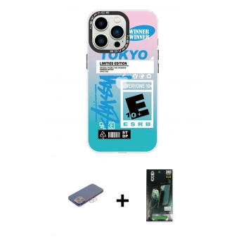 MARSİLYAN™- iPhone 13 Pro Kılıf Siluet Çizgi Koleksiyonu - Şeffaf 360 Full Body Arka Koruyucu + Renkli Kamera Lens Koruma Cam - PE