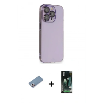 MARSİLYAN™- iPhone 13 Pro Kılıf Siluet Minimal Özel Seri - Şeffaf 360 Full Body Arka Koruyucu + Shine Kamera Lens Koruma Cam - PE