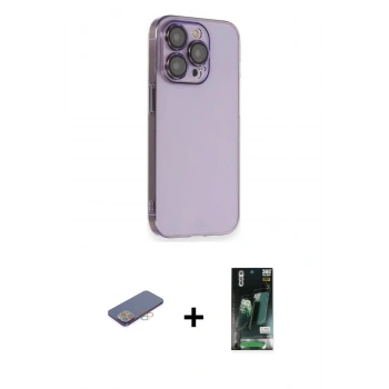 MARSİLYAN™- iPhone 13 Pro Kılıf Siluet Minimal Özel Seri - Şeffaf 360 Full Body Arka Koruyucu + Renkli Kamera Lens Koruma Cam - PE