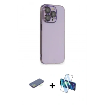 MARSİLYAN™- iPhone 13 Pro Kılıf Siluet Minimal Özel Seri - Siyah 3D Antistatik Seramik Nano Ekran Koruyucu + Renkli Kamera Lens Koruma Cam - YL