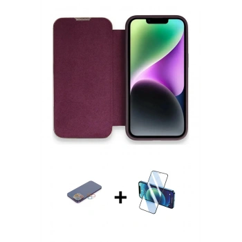 MARSİLYAN™- iPhone 13 Pro Kılıf Siluet Minimal Serisi - Siyah 3D Antistatik Seramik Nano Ekran Koruyucu + Renkli Kamera Lens Koruma Cam - PE