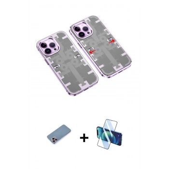MARSİLYAN™- iPhone 13 Pro Kılıf Ufuk Doku Prime - Siyah 3D Antistatik Seramik Nano Ekran Koruyucu + Shine Kamera Lens Koruma Cam - PE