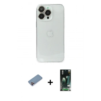 MARSİLYAN™- iPhone 13 Pro Kılıf Ufuk Minimal Özel Seri - Şeffaf 360 Full Body Arka Koruyucu + Shine Kamera Lens Koruma Cam - PE