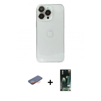 MARSİLYAN™- iPhone 13 Pro Kılıf Ufuk Minimal Özel Seri - Şeffaf 360 Full Body Arka Koruyucu + Renkli Kamera Lens Koruma Cam - TU