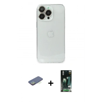 MARSİLYAN™- iPhone 13 Pro Kılıf Ufuk Minimal Özel Seri - Şeffaf 360 Full Body Arka Koruyucu + Renkli Kamera Lens Koruma Cam - YL