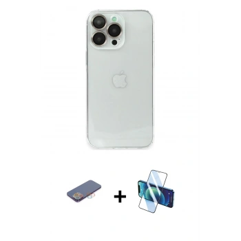 MARSİLYAN™- iPhone 13 Pro Kılıf Ufuk Minimal Özel Seri - Siyah 3D Antistatik Seramik Nano Ekran Koruyucu + Renkli Kamera Lens Koruma Cam - PE