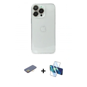 MARSİLYAN™- iPhone 13 Pro Kılıf Ufuk Minimal Özel Seri - Siyah 3D Antistatik Seramik Nano Ekran Koruyucu + Renkli Kamera Lens Koruma Cam - SI