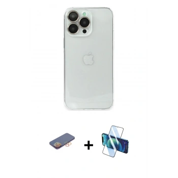 MARSİLYAN™- iPhone 13 Pro Kılıf Ufuk Minimal Özel Seri - Siyah 3D Antistatik Seramik Nano Ekran Koruyucu + Renkli Kamera Lens Koruma Cam - TU