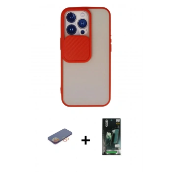 MARSİLYAN™- iPhone 13 Pro Kılıf Vadi Çizgi - Şeffaf 360 Full Body Arka Koruyucu + Renkli Kamera Lens Koruma Cam - TU
