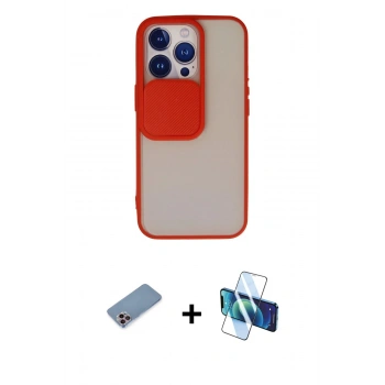 MARSİLYAN™- iPhone 13 Pro Kılıf Vadi Çizgi - Siyah 3D Antistatik Seramik Nano Ekran Koruyucu + Shine Kamera Lens Koruma Cam - PE