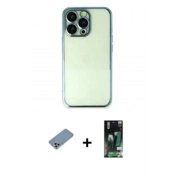 MARSİLYAN™- iPhone 13 Pro Kılıf Vadi Minimal - Şeffaf 360 Full Body Arka Koruyucu + Shine Kamera Lens Koruma Cam - GI