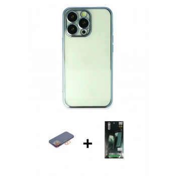 MARSİLYAN™- iPhone 13 Pro Kılıf Vadi Minimal - Şeffaf 360 Full Body Arka Koruyucu + Renkli Kamera Lens Koruma Cam - TU