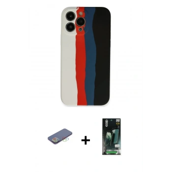 MARSİLYAN™- iPhone 13 Pro Kılıf Yadigar Çizgi - Şeffaf 360 Full Body Arka Koruyucu + Renkli Kamera Lens Koruma Cam - MI