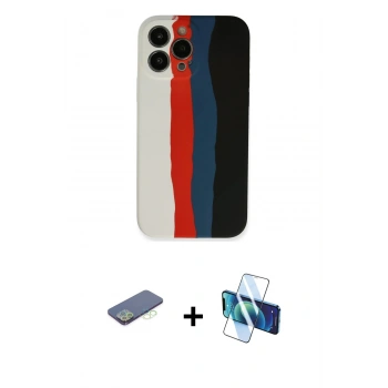 MARSİLYAN™- iPhone 13 Pro Kılıf Yadigar Çizgi - Siyah 3D Antistatik Seramik Nano Ekran Koruyucu + Renkli Kamera Lens Koruma Cam - YL