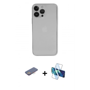 MARSİLYAN™- iPhone 13 Pro Kılıf Yadigar Yansıma Serisi - Siyah 3D Antistatik Seramik Nano Ekran Koruyucu + Renkli Kamera Lens Koruma Cam - PE