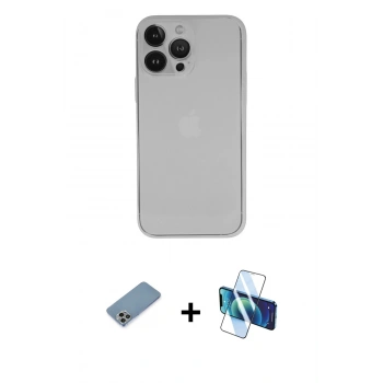 MARSİLYAN™- iPhone 13 Pro Kılıf Yadigar Yansıma Serisi - Siyah 3D Antistatik Seramik Nano Ekran Koruyucu + Shine Kamera Lens Koruma Cam - GI