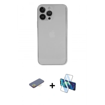 MARSİLYAN™- iPhone 13 Pro Kılıf Yadigar Yansıma Serisi - Siyah 3D Antistatik Seramik Nano Ekran Koruyucu + Renkli Kamera Lens Koruma Cam - SI