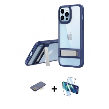 MARSİLYAN™- iPhone 13 Pro Kılıf Yadigar Yansıma - Siyah 3D Antistatik Seramik Nano Ekran Koruyucu + Renkli Kamera Lens Koruma Cam - MI
