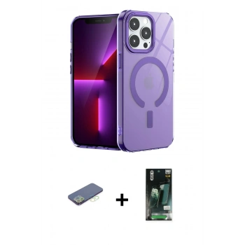 MARSİLYAN™- iPhone 13 Pro Kılıf Yankı Çizgi - Şeffaf 360 Full Body Arka Koruyucu + Renkli Kamera Lens Koruma Cam - YL