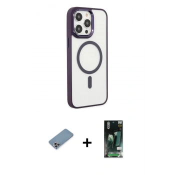 MARSİLYAN™- iPhone 13 Pro Kılıf Yankı Işık Özel Seri - Şeffaf 360 Full Body Arka Koruyucu + Shine Kamera Lens Koruma Cam - GI