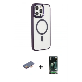 MARSİLYAN™- iPhone 13 Pro Kılıf Yankı Işık Özel Seri - Şeffaf 360 Full Body Arka Koruyucu + Renkli Kamera Lens Koruma Cam - TU