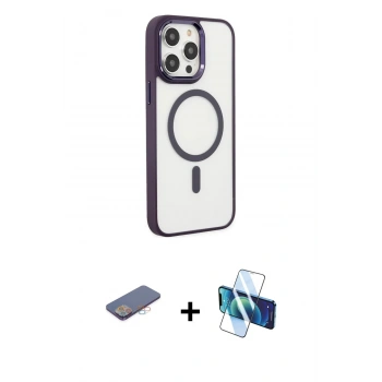 MARSİLYAN™- iPhone 13 Pro Kılıf Yankı Işık Özel Seri - Siyah 3D Antistatik Seramik Nano Ekran Koruyucu + Renkli Kamera Lens Koruma Cam - PE
