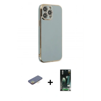 MARSİLYAN™- iPhone 13 Pro Kılıf Yankı Serisi - Şeffaf 360 Full Body Arka Koruyucu + Renkli Kamera Lens Koruma Cam - SI