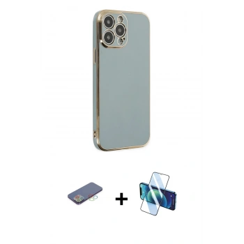 MARSİLYAN™- iPhone 13 Pro Kılıf Yankı Serisi - Siyah 3D Antistatik Seramik Nano Ekran Koruyucu + Renkli Kamera Lens Koruma Cam - MI