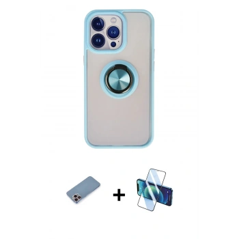 MARSİLYAN™- iPhone 13 Pro Kılıf Yörünge Çizgi - Siyah 3D Antistatik Seramik Nano Ekran Koruyucu + Shine Kamera Lens Koruma Cam - PE