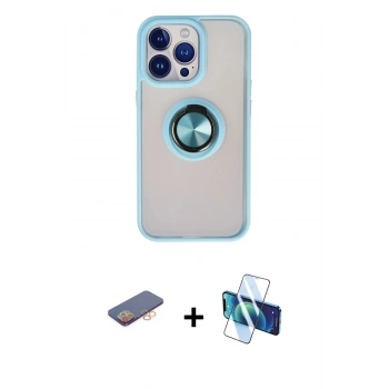 MARSİLYAN™- iPhone 13 Pro Kılıf Yörünge Çizgi - Siyah 3D Antistatik Seramik Nano Ekran Koruyucu + Renkli Kamera Lens Koruma Cam - TU