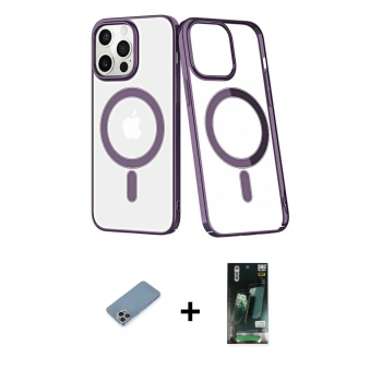 MARSİLYAN™- iPhone 13 Pro Kılıf Yörünge Minimal - Şeffaf 360 Full Body Arka Koruyucu + Shine Kamera Lens Koruma Cam - GI