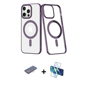 MARSİLYAN™- iPhone 13 Pro Kılıf Yörünge Minimal - Siyah 3D Antistatik Seramik Nano Ekran Koruyucu + Renkli Kamera Lens Koruma Cam - PE