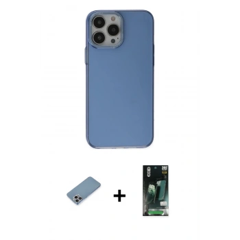 MARSİLYAN™- iPhone 13 Pro Kılıf Zirve Doku Koleksiyonu - Şeffaf 360 Full Body Arka Koruyucu + Shine Kamera Lens Koruma Cam - GI