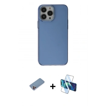 MARSİLYAN™- iPhone 13 Pro Kılıf Zirve Doku Koleksiyonu - Siyah 3D Antistatik Seramik Nano Ekran Koruyucu + Shine Kamera Lens Koruma Cam - PE