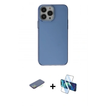 MARSİLYAN™- iPhone 13 Pro Kılıf Zirve Doku Koleksiyonu - Siyah 3D Antistatik Seramik Nano Ekran Koruyucu + Renkli Kamera Lens Koruma Cam - YL
