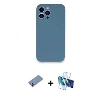 MARSİLYAN™- iPhone 13 Pro Kılıf Zirve Modern Özel Seri - Siyah 3D Antistatik Seramik Nano Ekran Koruyucu + Shine Kamera Lens Koruma Cam - PE