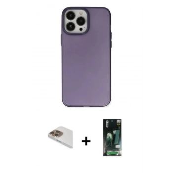 MARSİLYAN™- iPhone 13 Pro Max Kılıf Ahenk Çizgi Prime - Şeffaf 360 Full Body Arka Koruyucu + Pers Alüminyum Kamera Lens - GD