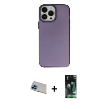 MARSİLYAN™- iPhone 13 Pro Max Kılıf Ahenk Çizgi Prime - Şeffaf 360 Full Body Arka Koruyucu + Rainbow Kamera Lens Koruma Cam - MI
